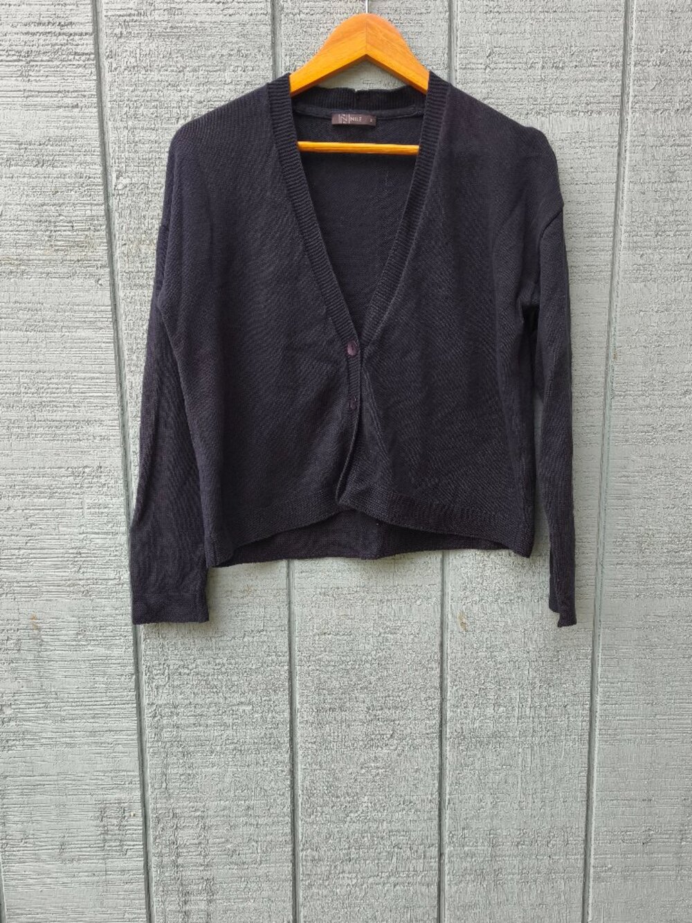 NILE Swiss Brand Organic Cotton Linen Boxy Fit Cardigan sz S Black Quiet Luxury